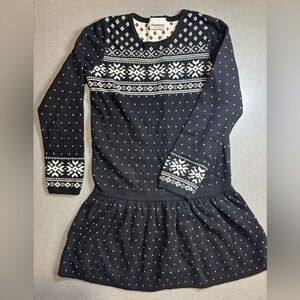 Hanna Andersson Black White  Sweater‎ Dress Fair Isle, Sz 140. Winter Holiday
